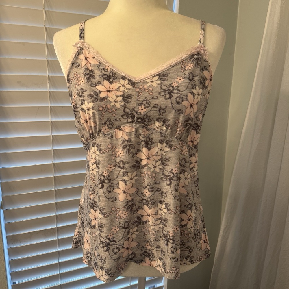 Womens‎ Lace Trim Floral Babydoll Cami Size Large Fairy Coquette Stretchy Lounge